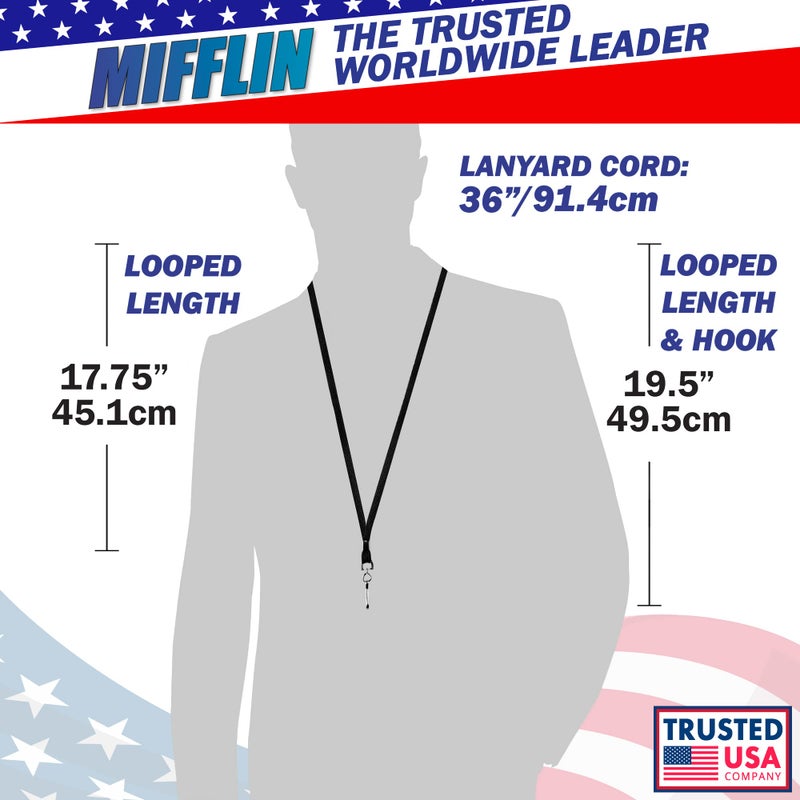 Mifflin-USA Flat Lanyards for ID Badges (Black, 36 Inch, 5 Pack), Comfortable Neck Straps - Image 3